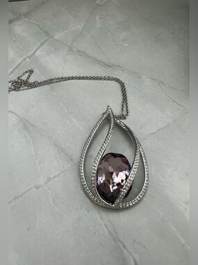 New Swarovski Megan Large Pendant  Necklace Smokey Purple Crystal Cry/Cry Blush
